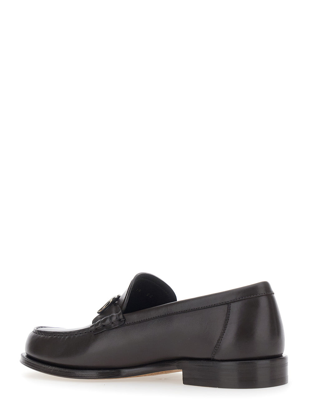 Ferragamo Men Brown Loafers With Metallic Gancini Detail On The Front In Leather Man