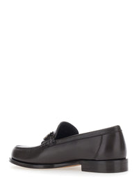 Ferragamo Men Brown Loafers With Metallic Gancini Detail On The Front In Leather Man