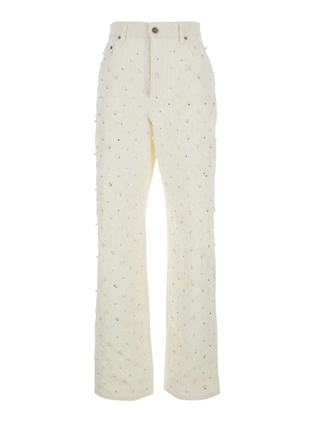 GOLDEN GOOSE Golden Goose Women White Jeans With Belt Loops And All-Over Crystal Decoration In Denim For Women