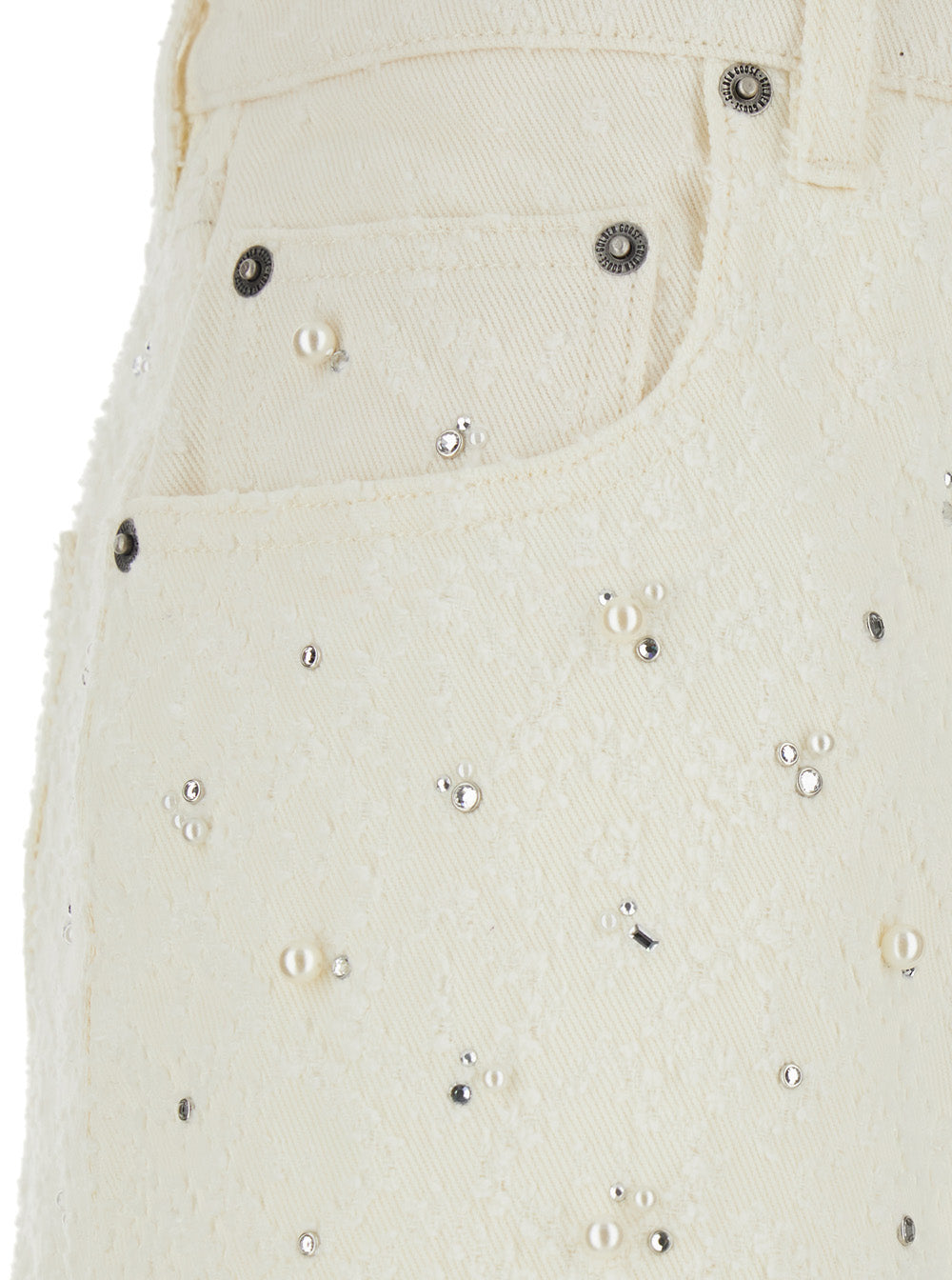 GOLDEN GOOSE Golden Goose Women White Jeans With Belt Loops And All-Over Crystal Decoration In Denim For Women