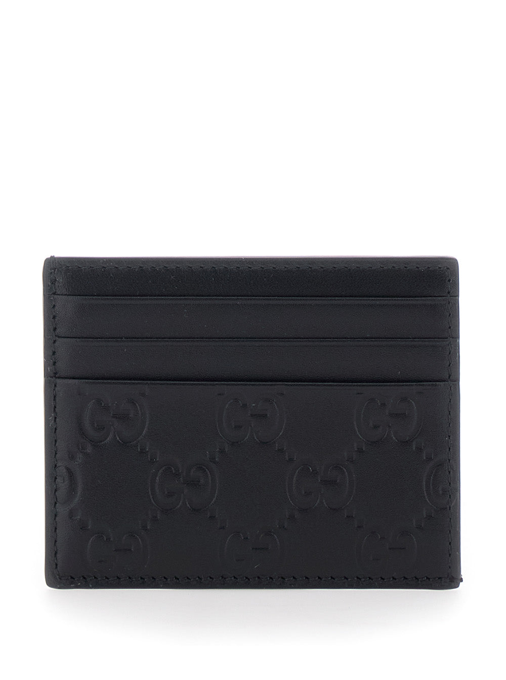 Gucci Men Black Emblem Card Holder With Gg Motif In Leather For Men
