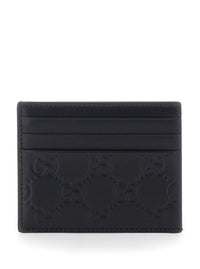 Gucci Men Black Emblem Card Holder With Gg Motif In Leather For Men