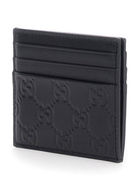 Gucci Men Black Emblem Card Holder With Gg Motif In Leather For Men