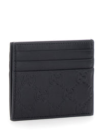 Gucci Men Black Emblem Card Holder With Gg Motif In Leather For Men