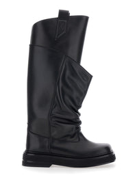 The Attico Women Black 'Passeggiata' Boots With Pull-Tab And Rubber Sole In Leather Woman