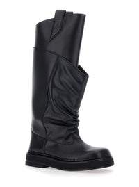 The Attico Women Black 'Passeggiata' Boots With Pull-Tab And Rubber Sole In Leather Woman