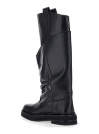 The Attico Women Black 'Passeggiata' Boots With Pull-Tab And Rubber Sole In Leather Woman