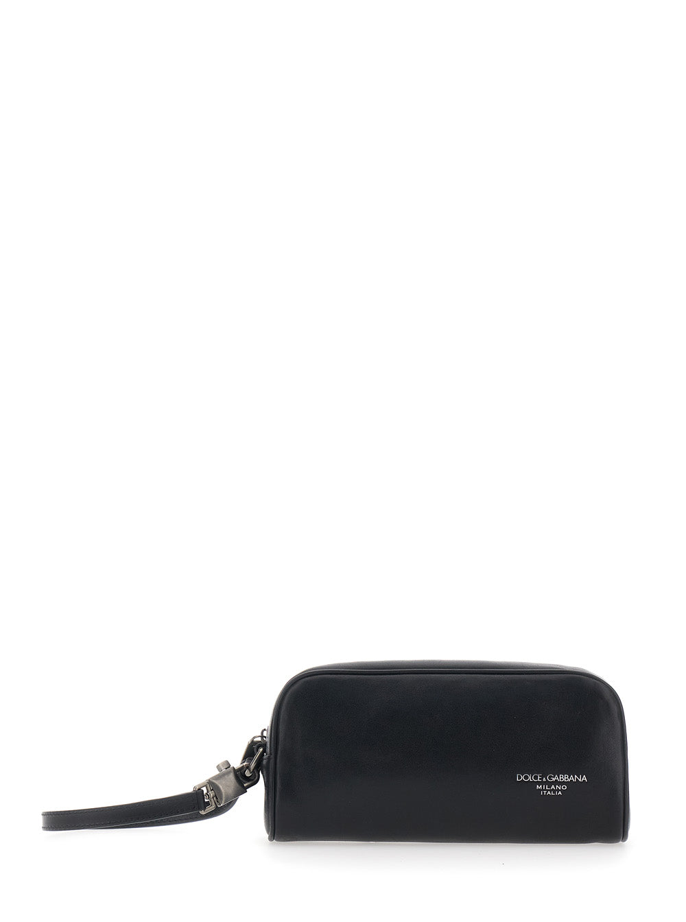 Dolce & Gabbana Men Black Clutch With Wrist Strap And Lettering Logo On The Front In Leather For Men