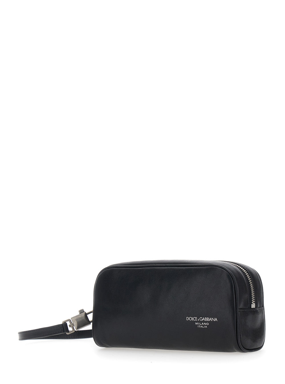 Dolce & Gabbana Men Black Clutch With Wrist Strap And Lettering Logo On The Front In Leather For Men