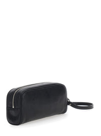Dolce & Gabbana Men Black Clutch With Wrist Strap And Lettering Logo On The Front In Leather For Men