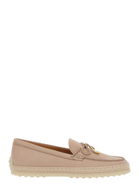 Tod's Women Loafers 'Tod's' Pink With Bow Detail And Rope Trim In Leather Women