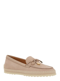 Tod's Women Loafers 'Tod's' Pink With Bow Detail And Rope Trim In Leather Women