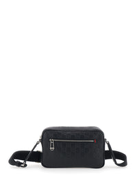 Gucci Men Black Emblem Shoulder Bag With Adjustable Strap And All-Over Gg Pattern In Leather For Men