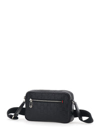 Gucci Men Black Emblem Shoulder Bag With Adjustable Strap And All-Over Gg Pattern In Leather For Men