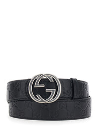 Gucci Men Black Reversible Belt With Gg Buckle In Leather For Men