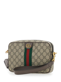 Gucci Men Beige Ophidia Shoulder Bag With Adjustable And Removable Strap And Web Detail On The Front In Gg Canvas And Leather For Men