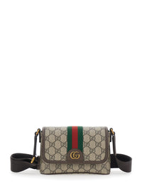 Gucci Men Beige Ophidia Shoulder Bag With Adjustable And Removable Strap And Web Detail On The Front In Gg Canvas And Leather For Men