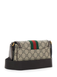 Gucci Men Beige Ophidia Shoulder Bag With Adjustable And Removable Strap And Web Detail On The Front In Gg Canvas And Leather For Men