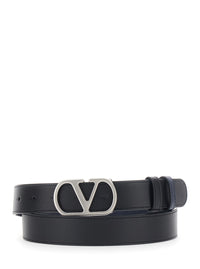 Valentino Garavani Men Black Reversible Belt With Vlogo Buckle On The Front In Leather Man