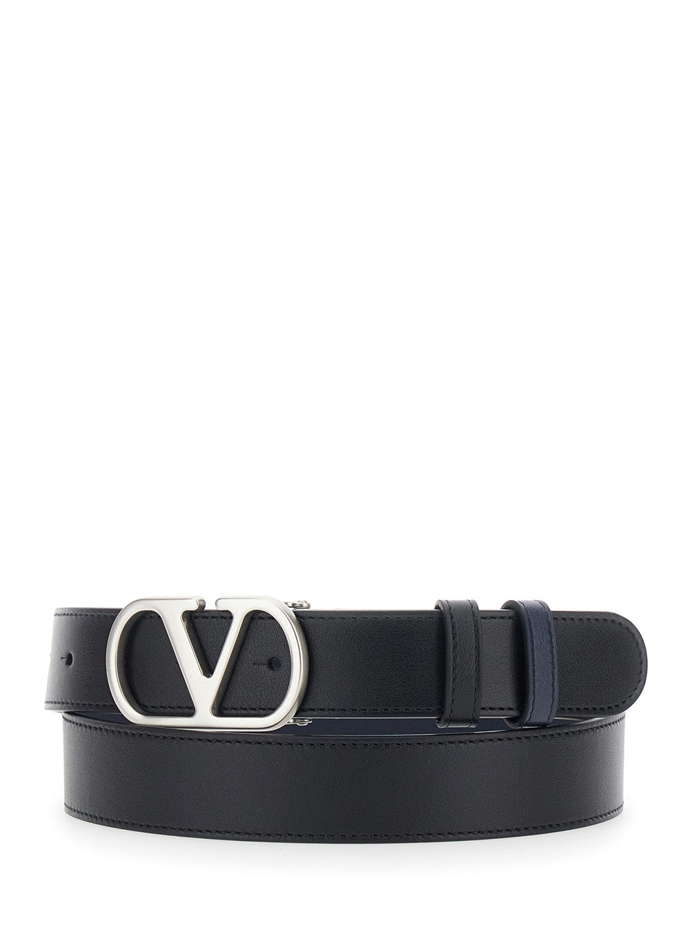 Valentino Garavani Men Black Reversible Belt With Vlogo Buckle On The Front In Leather Man