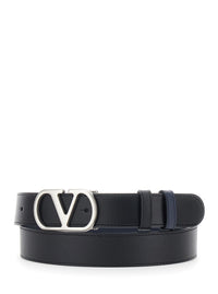 Valentino Garavani Men Black Reversible Belt With Vlogo Buckle On The Front In Leather Man