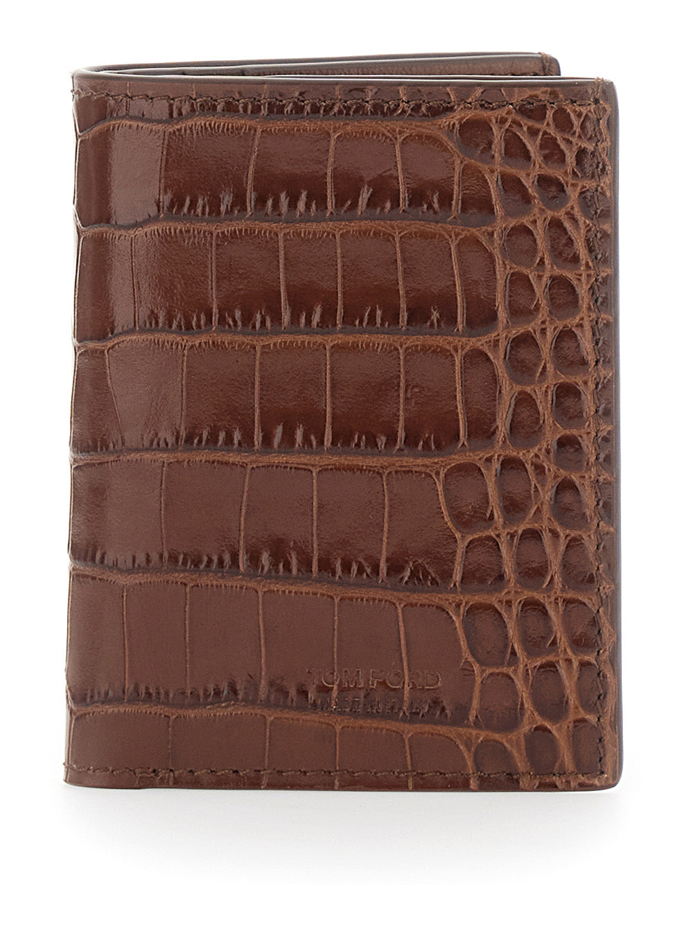 Tom Ford Men Folded Cardholder 'Crocodile Effect' In Brown Leather For Men