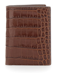 Tom Ford Men Folded Cardholder 'Crocodile Effect' In Brown Leather For Men