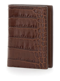 Tom Ford Men Folded Cardholder 'Crocodile Effect' In Brown Leather For Men