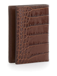 Tom Ford Men Folded Cardholder 'Crocodile Effect' In Brown Leather For Men