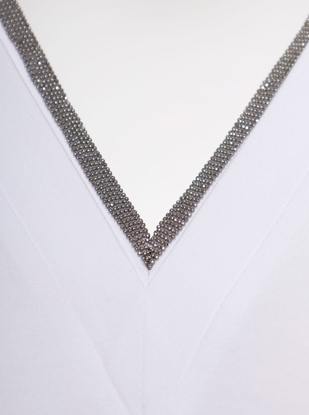 Brunello Cucinelli Women White V-Neck T-Shirt With Monile Detail In Stretch Cotton Woman Brunello Cucinelli