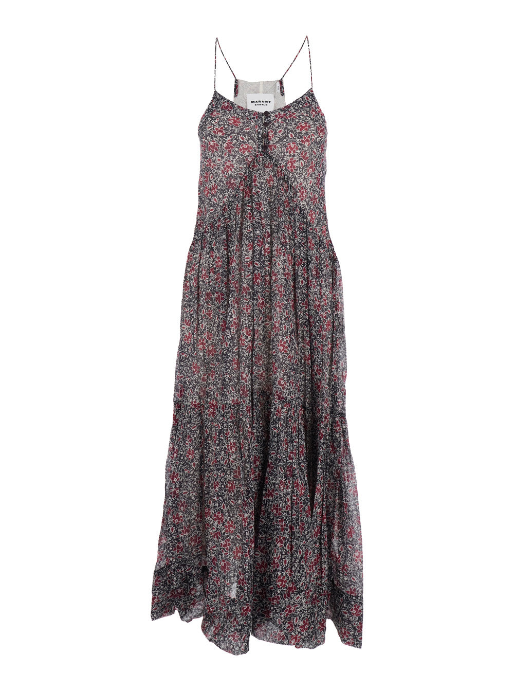 Isabel Marant Etoile Women Long Dress 'Sabba' With Straps And All-Over Multicolor Cotton Motif For Women