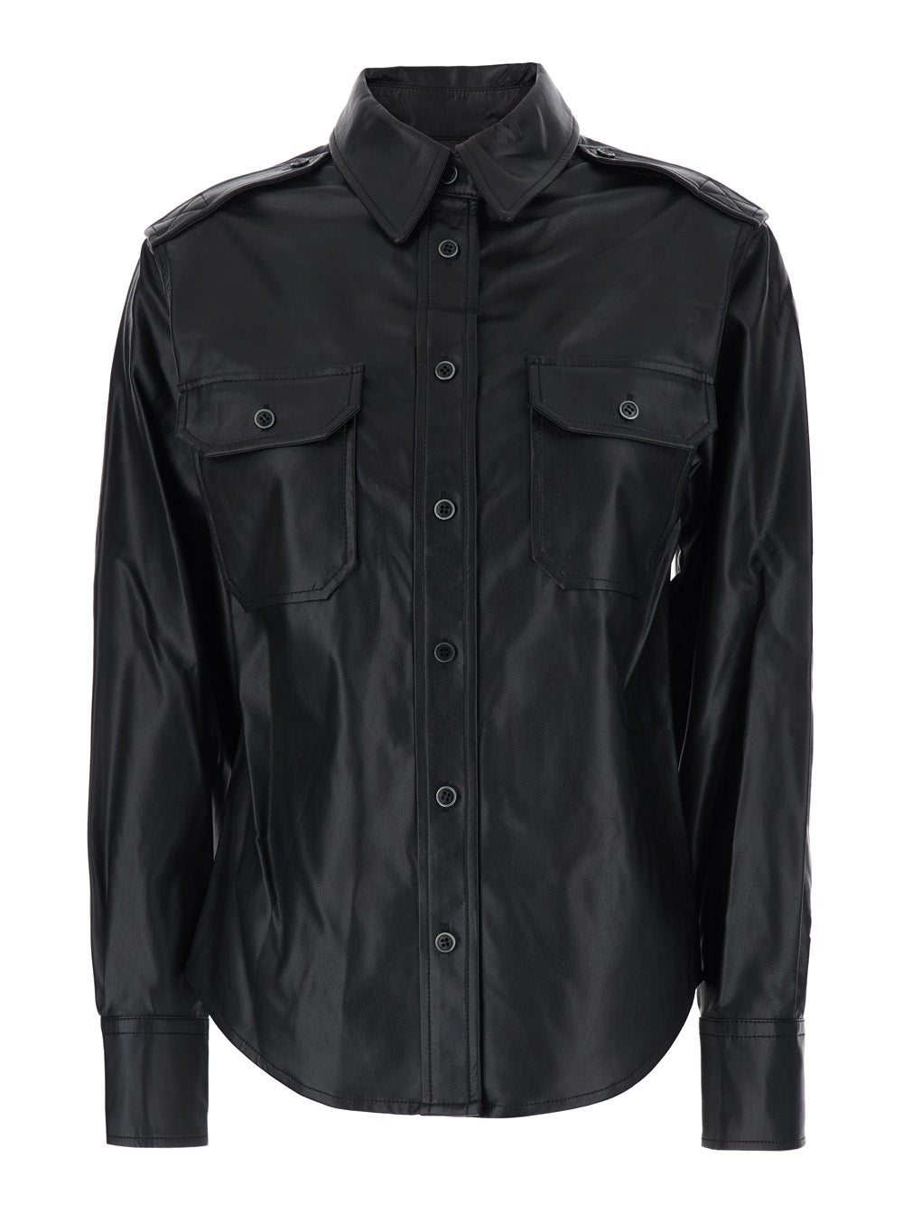 Isabel Marant Etoile Women 'Noee' Black Shirt With Classic Collar And Patch Pockets On The Front In Ecoleather For Women