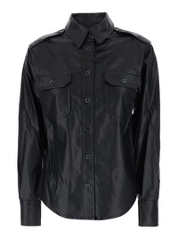 Isabel Marant Etoile Women 'Noee' Black Shirt With Classic Collar And Patch Pockets On The Front In Ecoleather For Women