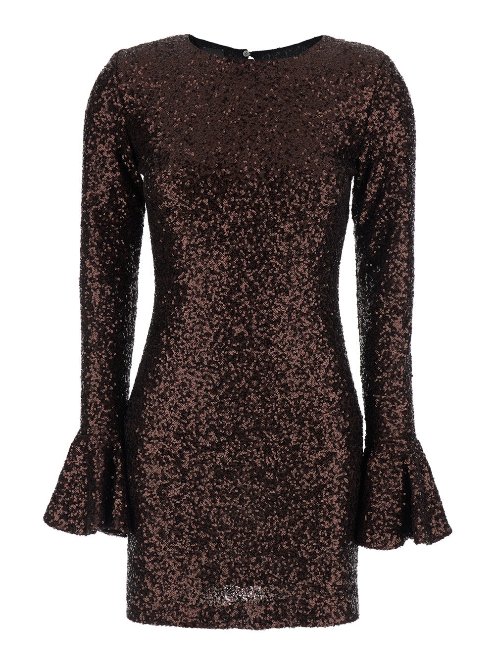 Leplain Women Brown Dress With Round Neck And All-Over Applied Sequins In Fabric For Women