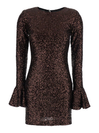 Leplain Women Brown Dress With Round Neck And All-Over Applied Sequins In Fabric For Women