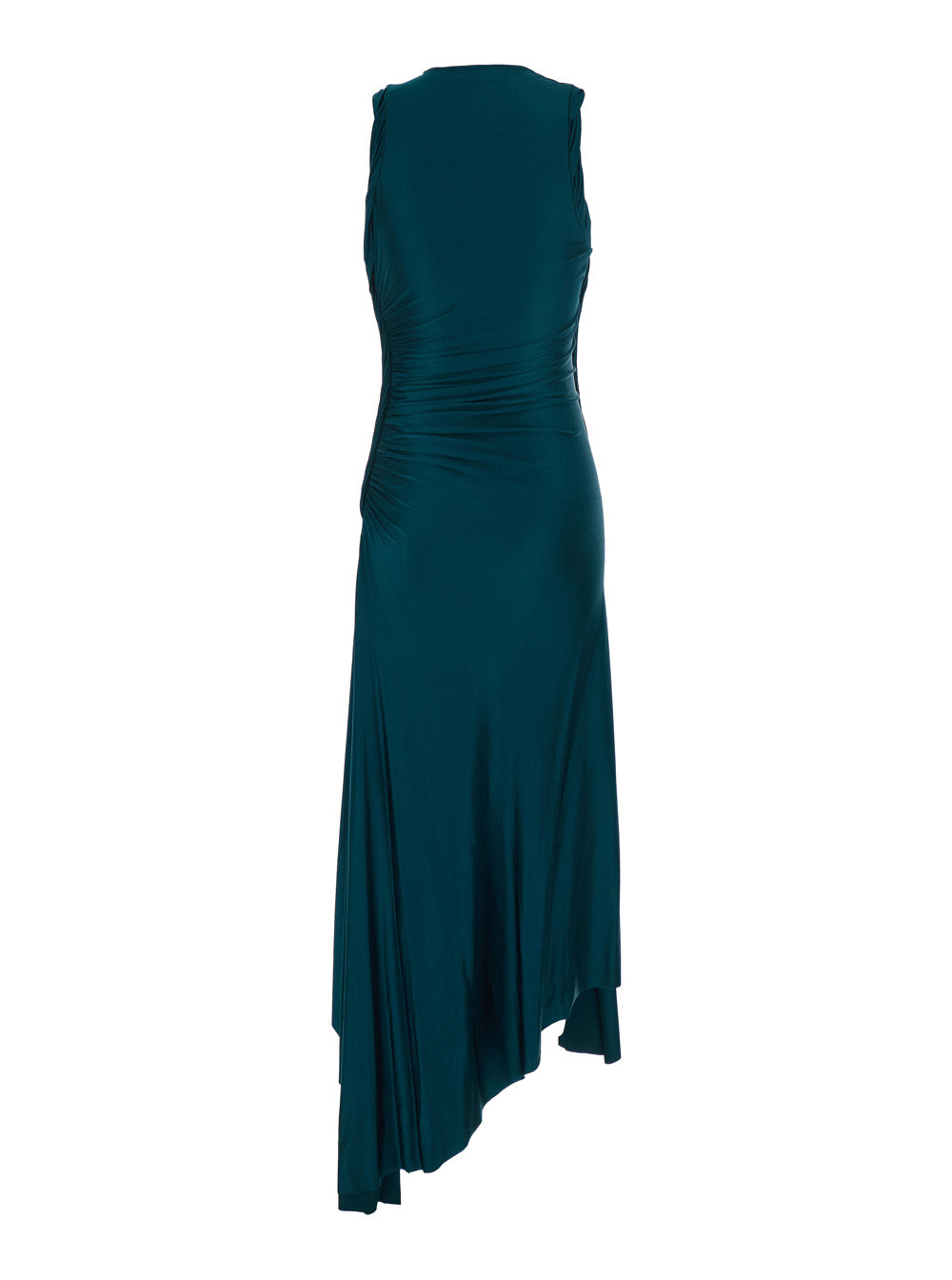 Victoria Beckham Women Long Dress 'Victoria' Petrol Green With Round Neck And Ruching Details In Viscose For Women
