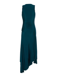 Victoria Beckham Women Long Dress 'Victoria' Petrol Green With Round Neck And Ruching Details In Viscose For Women