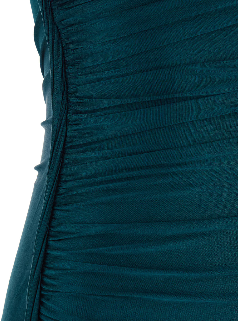 Victoria Beckham Women Long Dress 'Victoria' Petrol Green With Round Neck And Ruching Details In Viscose For Women
