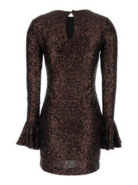 Leplain Women Brown Dress With Round Neck And All-Over Applied Sequins In Fabric For Women