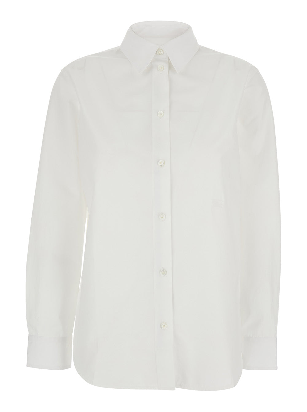 BURBERRY Burberry Women 'Ellora' White Shirt With Pointed Collar And Tone-On-Tone Embroidered Logo In Cotton Woman