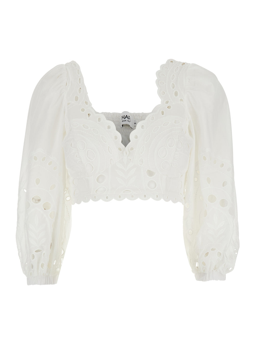 Charo Ruiz Women 'Luna' White Top With Deep Neckline And Intricate Embroidery In Cotton Blend For Women