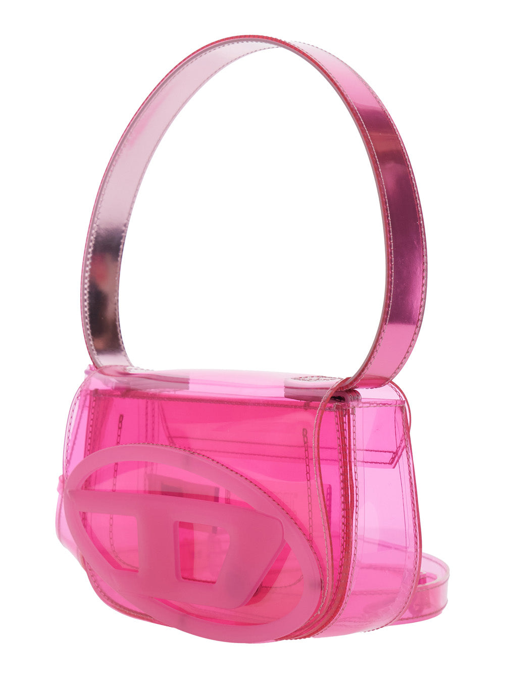 DIESEL Diesel Women '1Dr' Pink Shoulder Bag With Oval D Patch And Semi-Transparent Design In Tach Fabric For Women