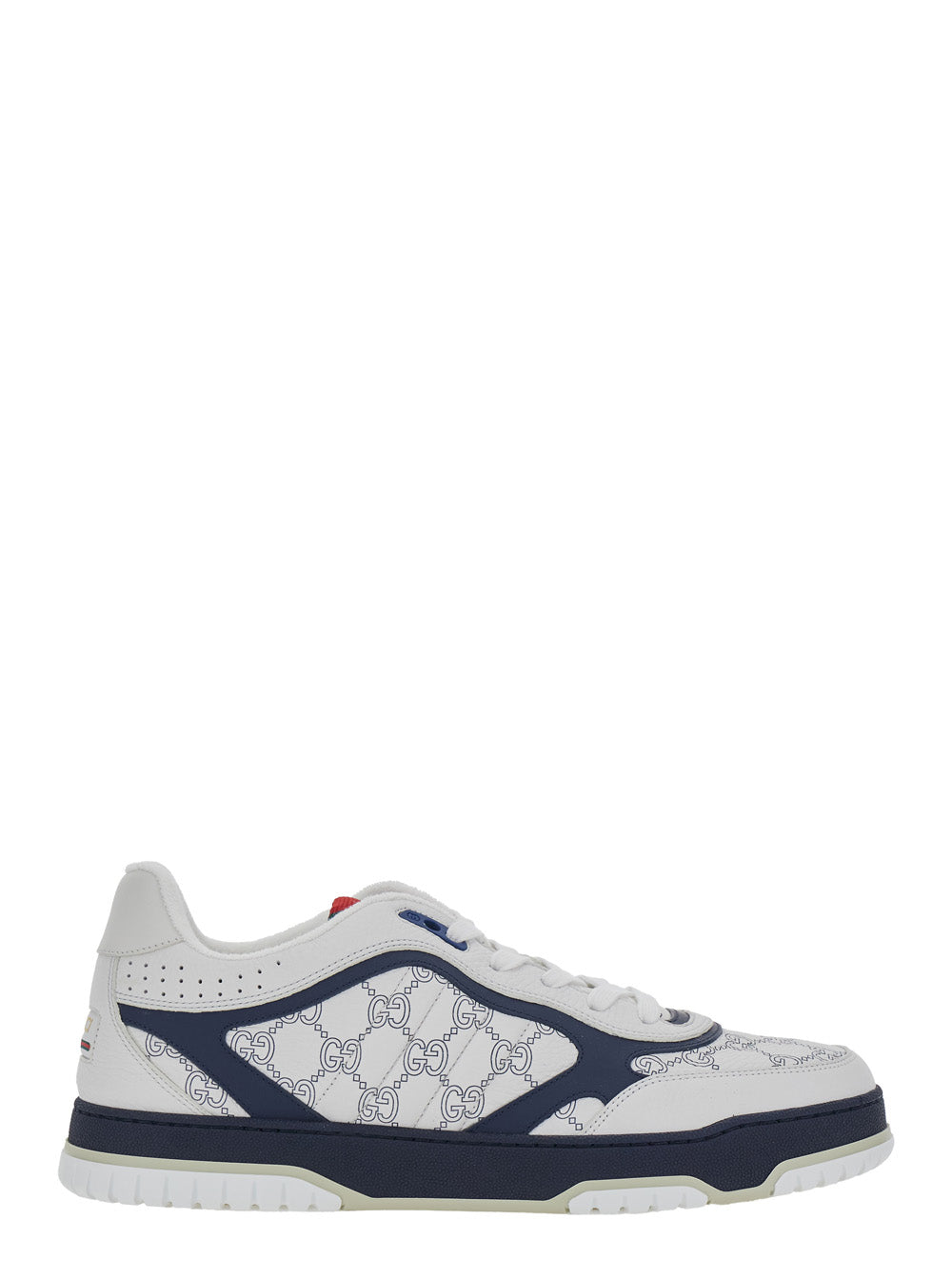Gucci Men 'Re-Web' White Sneaker Low Top With Web Tab And Gg All-Over Motif In Leather Man