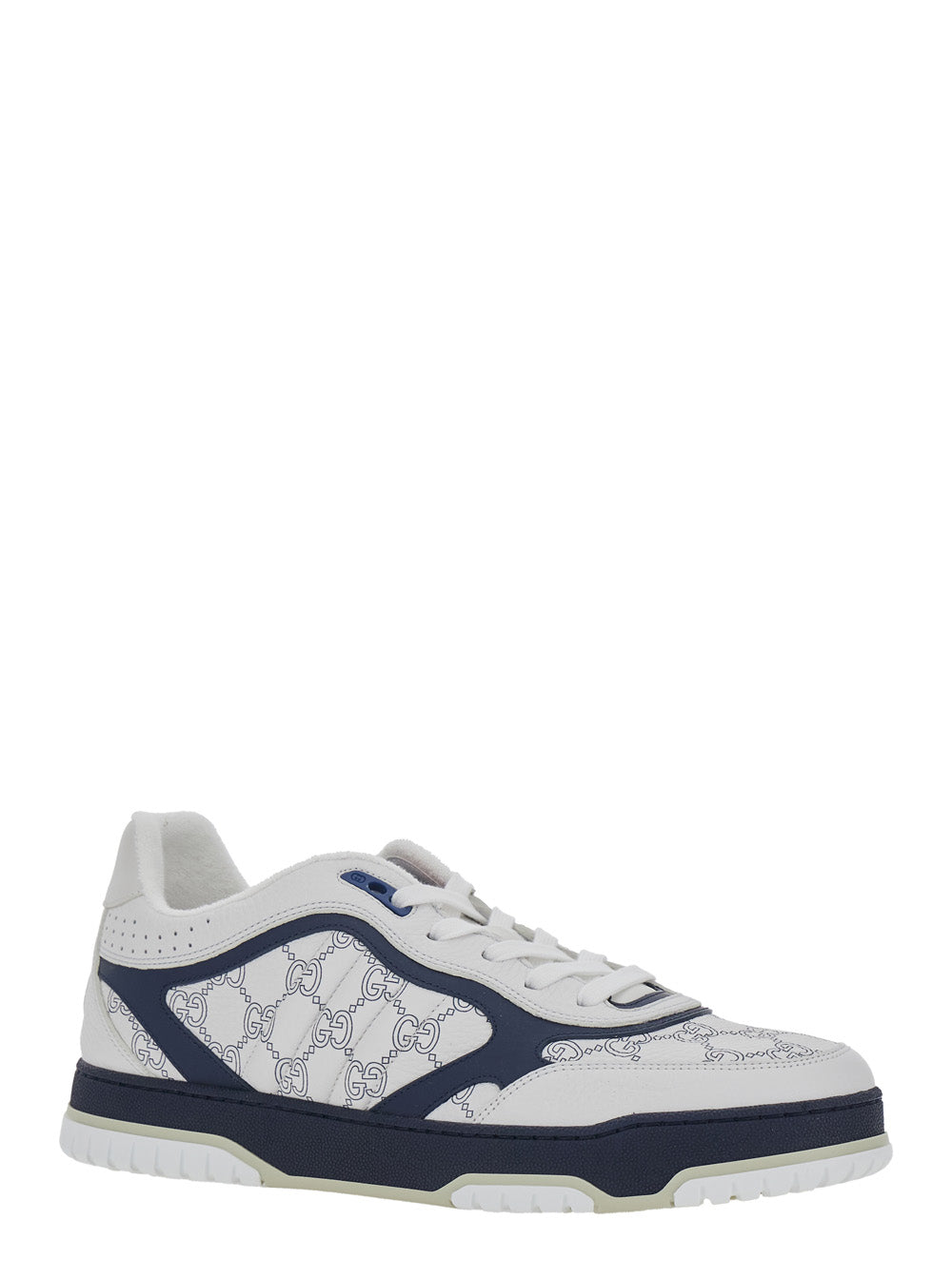 Gucci Men 'Re-Web' White Sneaker Low Top With Web Tab And Gg All-Over Motif In Leather Man