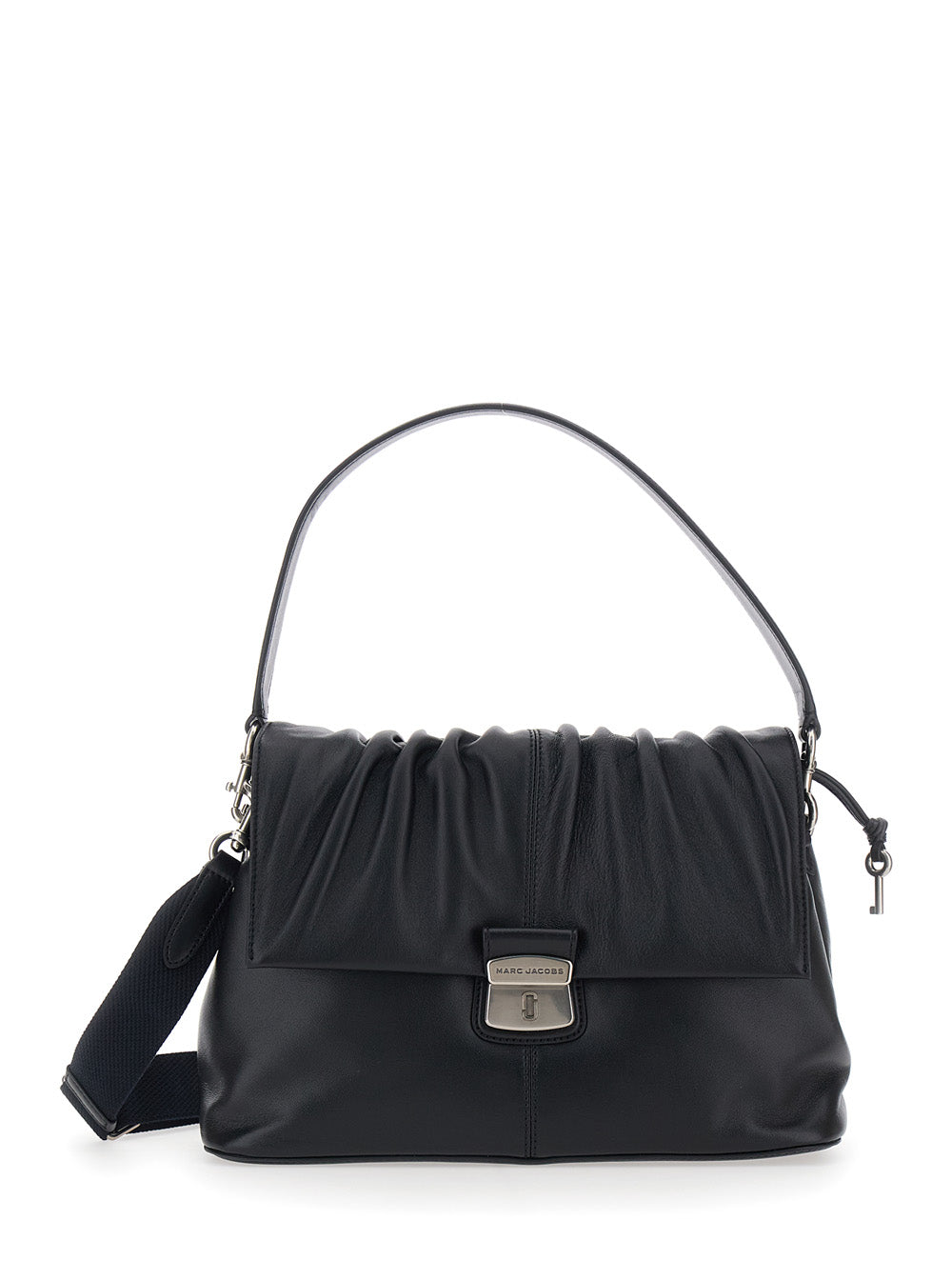 Marc Jacobs Women 'The Messenger' Black Shoulder Bag With Ruching Design And Logo Lettering In Leather Women