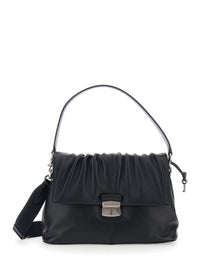 Marc Jacobs Women 'The Messenger' Black Shoulder Bag With Ruching Design And Logo Lettering In Leather Women