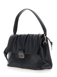 Marc Jacobs Women 'The Messenger' Black Shoulder Bag With Ruching Design And Logo Lettering In Leather Women