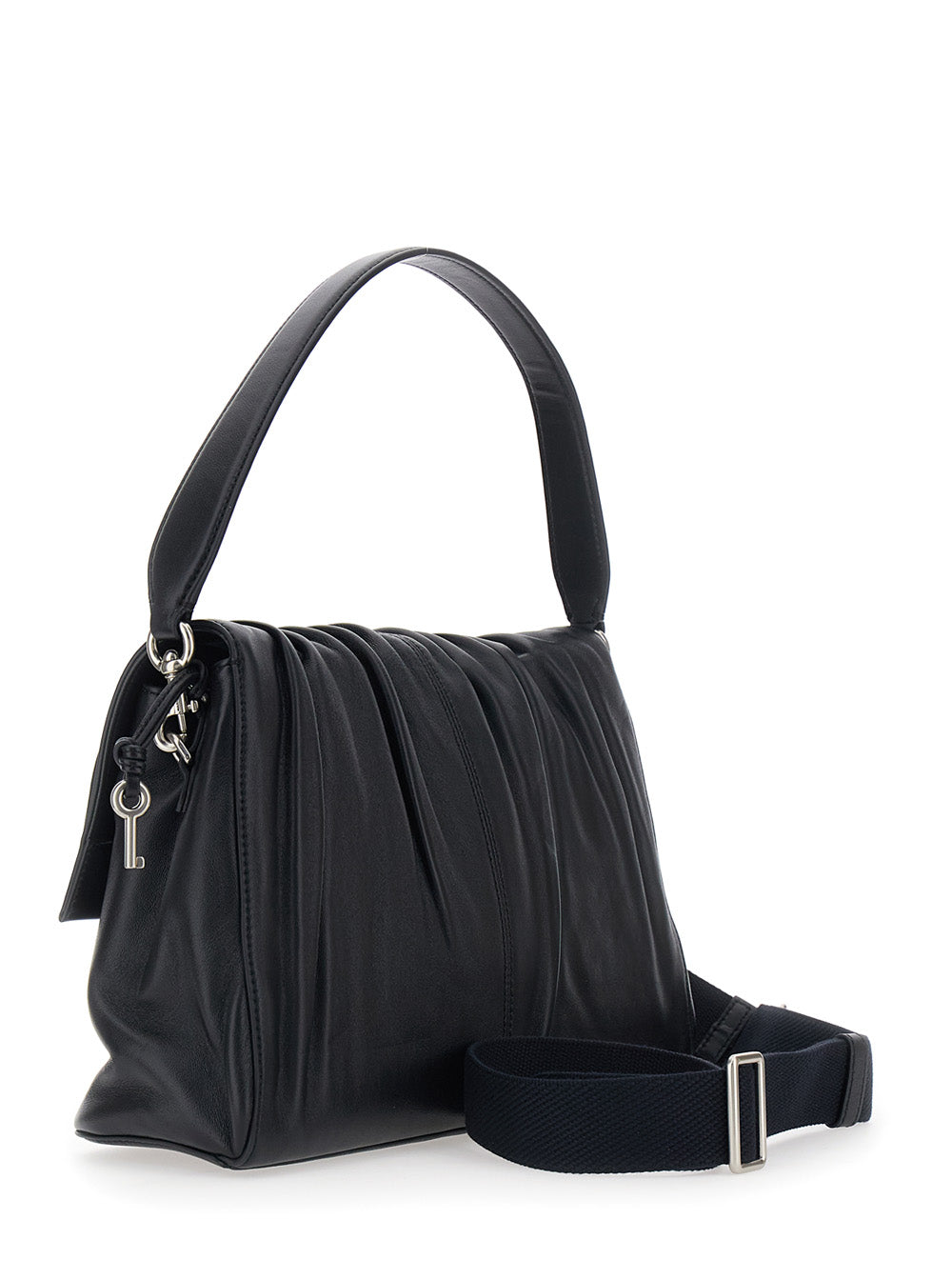 Marc Jacobs Women 'The Messenger' Black Shoulder Bag With Ruching Design And Logo Lettering In Leather Women