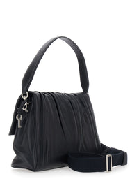 Marc Jacobs Women 'The Messenger' Black Shoulder Bag With Ruching Design And Logo Lettering In Leather Women