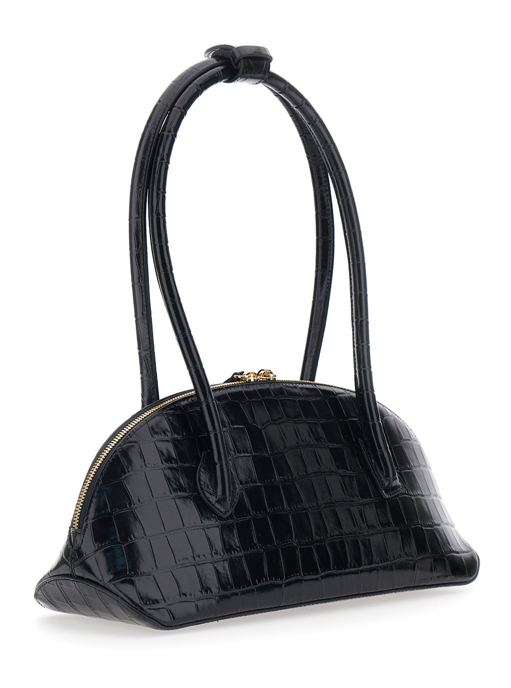 Liffner Women Shoulder Bag 'Ew Dome' With Round Top Handles And Crocodile-Effect In Black Leather For Women